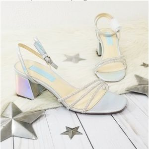 Betsey Johnson Anika Iridescent Rhinestones Heels Block Sandals Sz 7